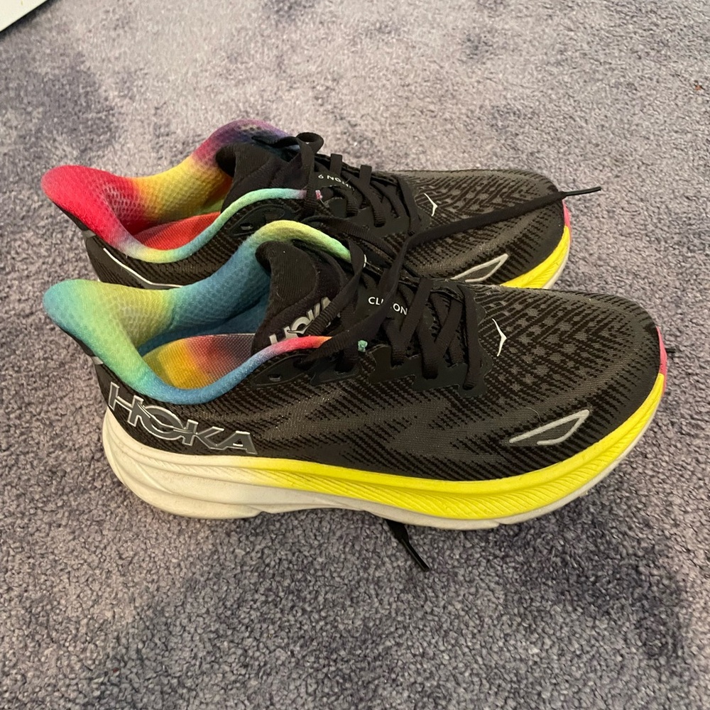 Hoka Black with Rainbow Accents Running Shoes